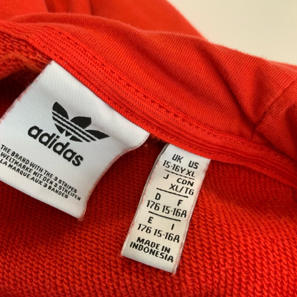 Adidas Originals Sz XL 15/16 Adicolor Boys Kids Red Hoodie Sweatshirt Trefoil - Picture 4 of 5